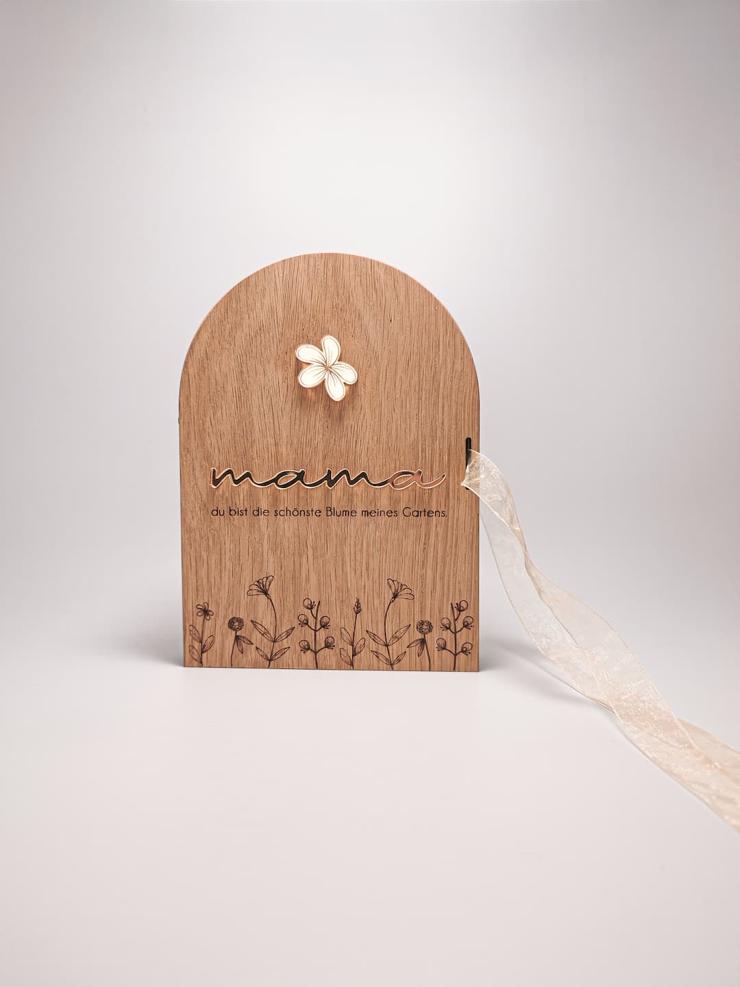 Geschenk-Set für Mama mit aufklappbarem Holzrahmen und personalisierbarem Foto- und Erinnerungswürfel.