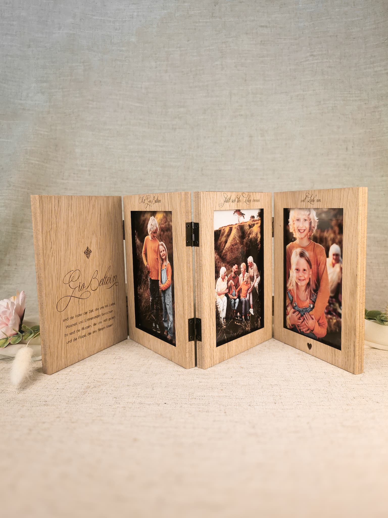 Personalisierbarer Fotorahmen für 3 Bilder – stilvolles Dekostück für Großeltern