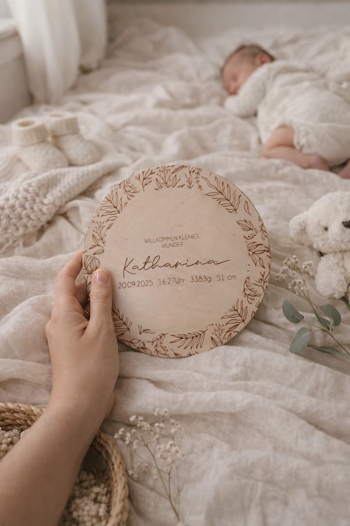 Meilenstein 15 cm für Babyfotos mit Datum, Uhrzeit, Gewicht und Größe