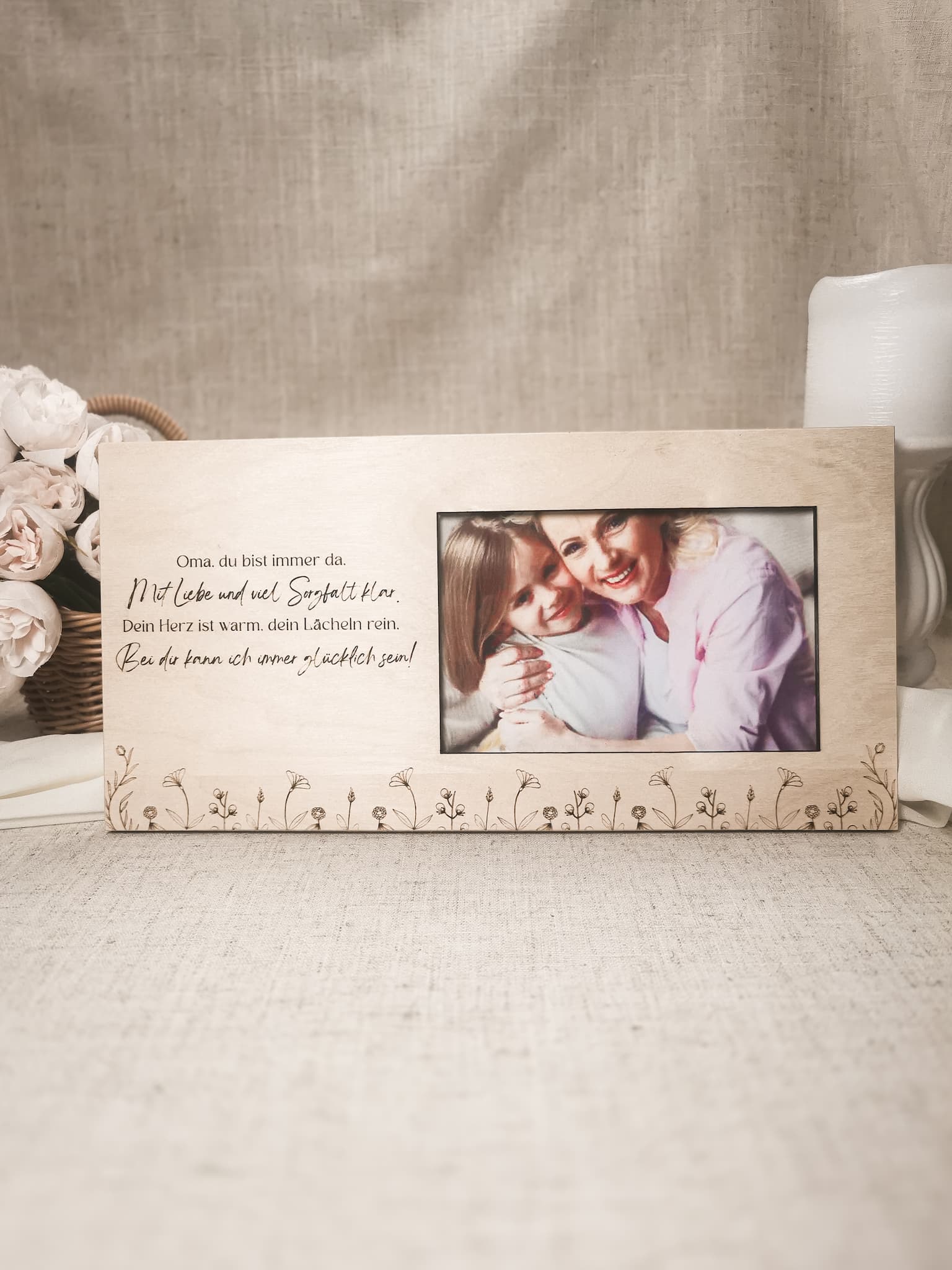 Personalisierbarer Bilderrahmen aus Holz – Perfektes Geschenk für Oma