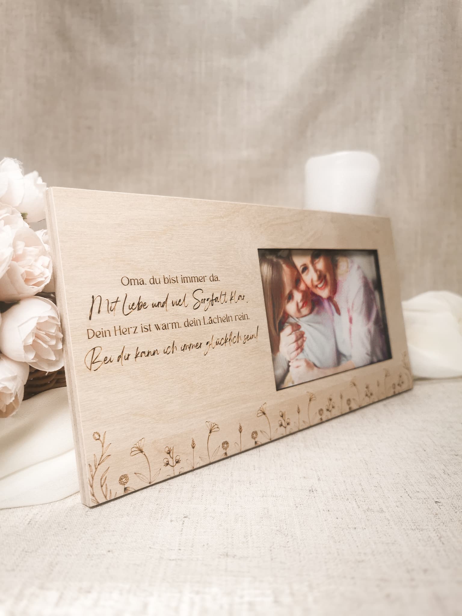 Personalisierbarer Bilderrahmen aus Holz – Perfektes Geschenk für Oma