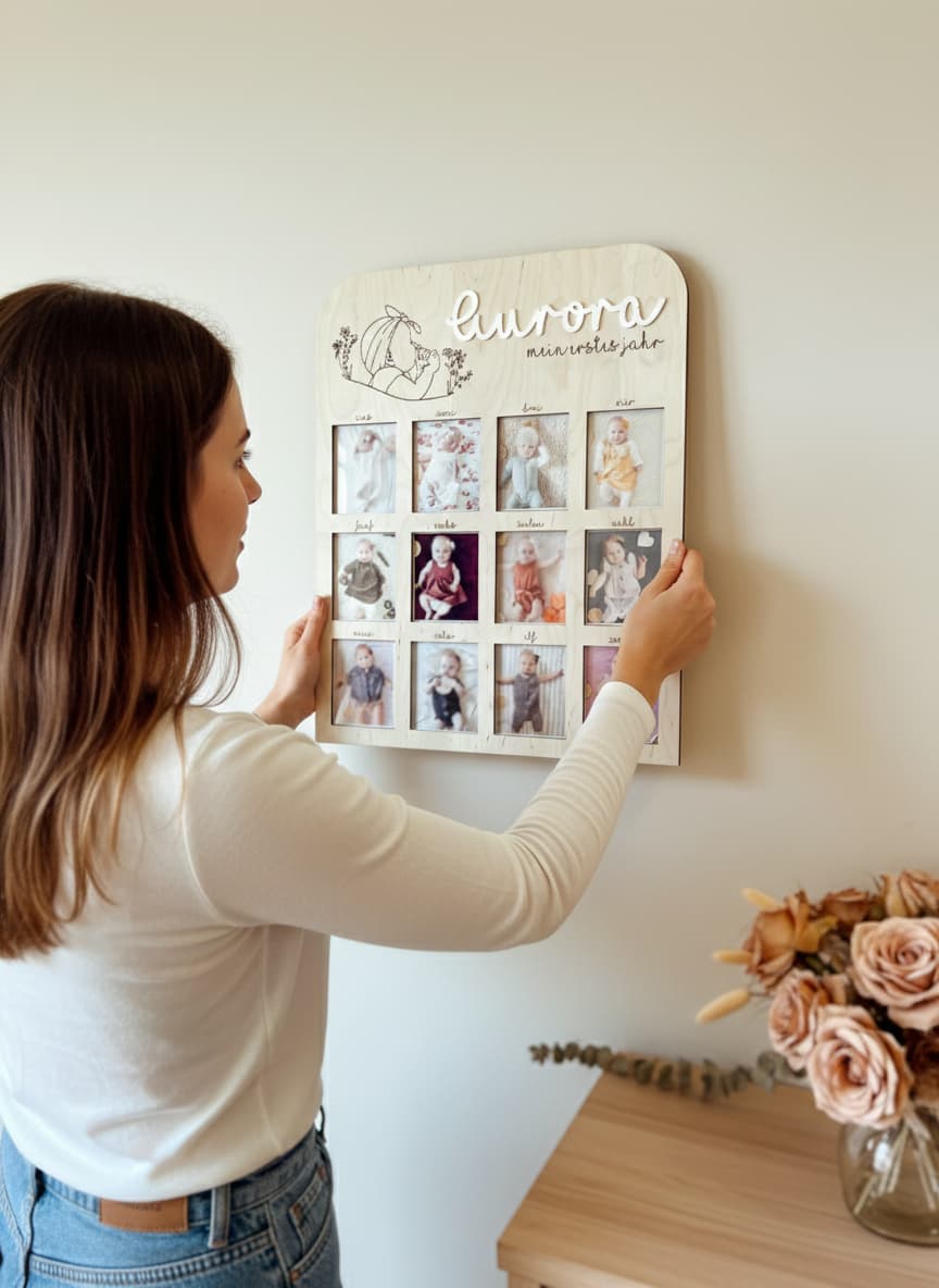 Personalisierter Bilderrahmen „Mein erstes Jahr“ – Erinnerungsrahmen für 12 Babyfotos (2)