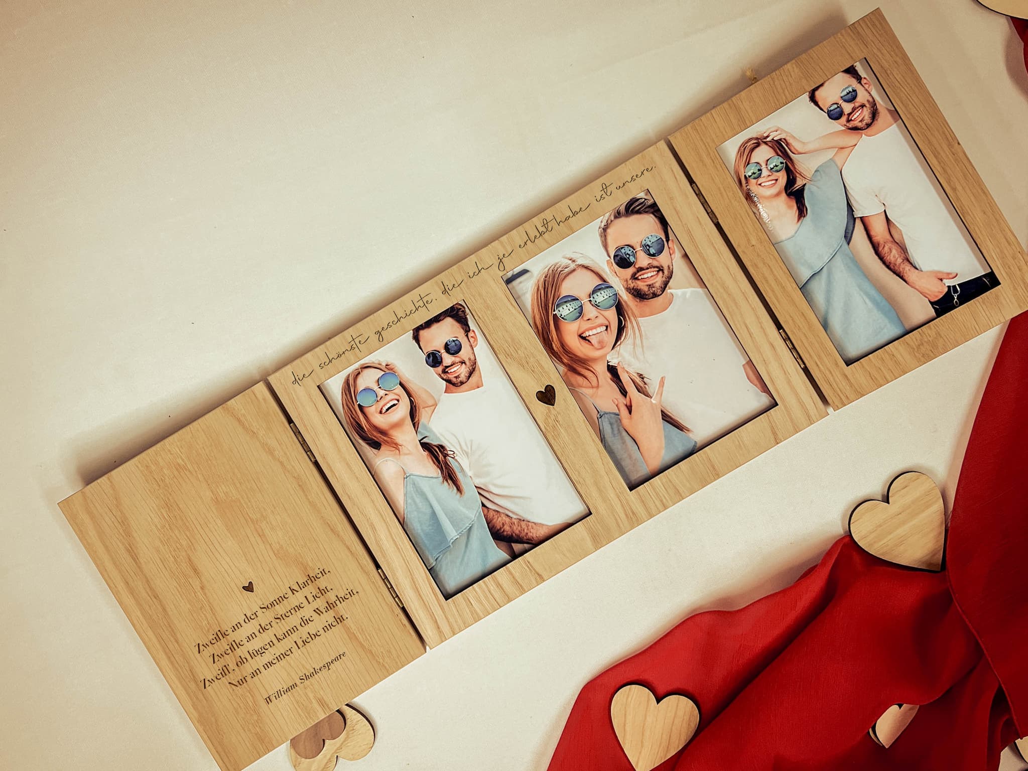 Personalisierter Holz-Bilderrahmen mit Gravur und Trockenblumen geschlossen