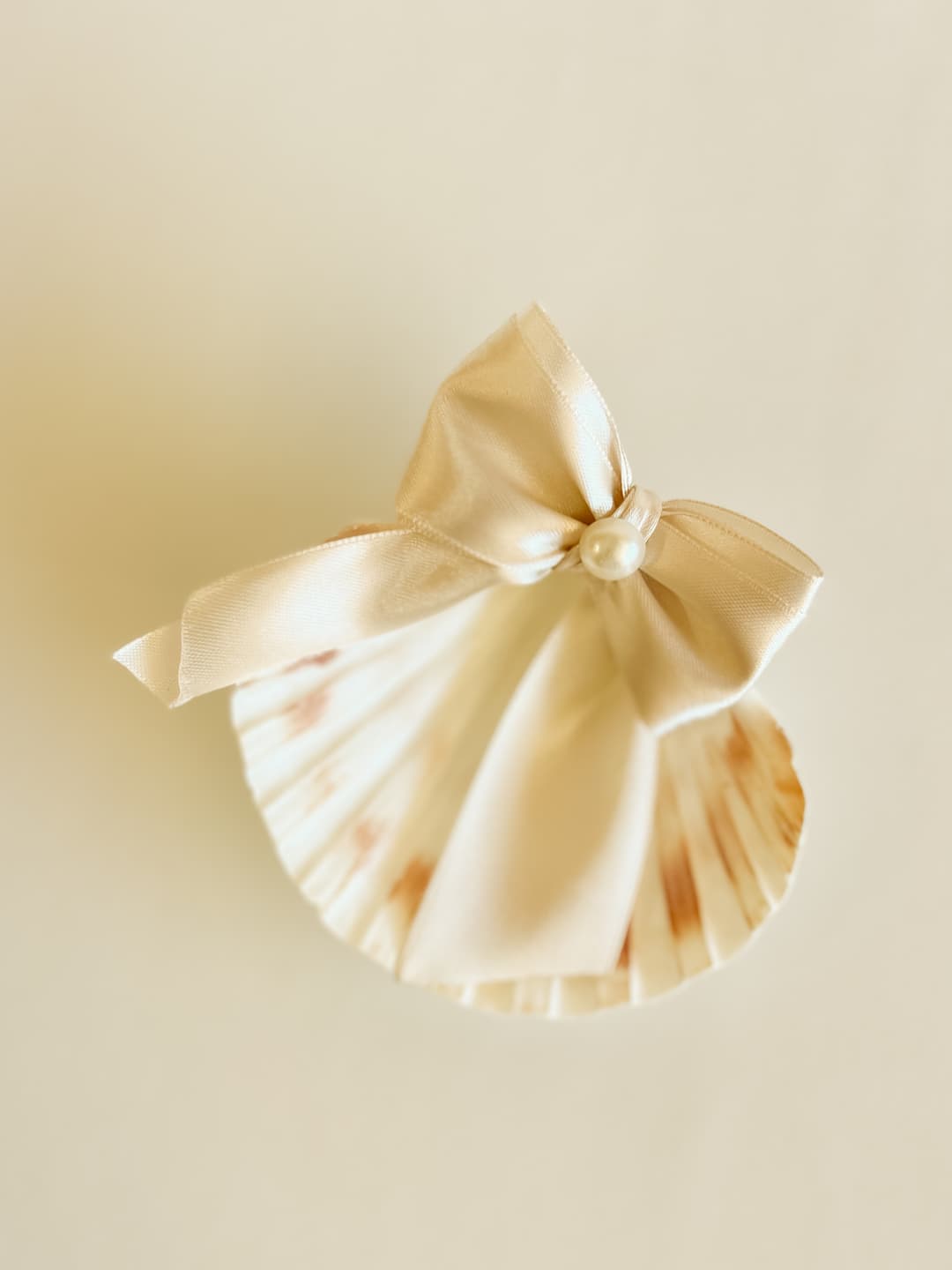 Taufmuschel mit Schleife und Perle – feines Accessoire für die Taufe