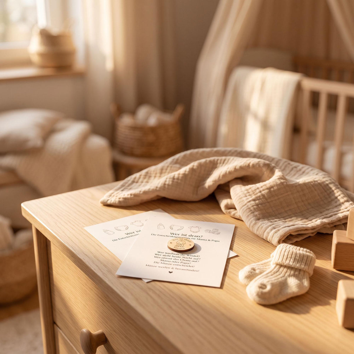 Windelmünze Holz Mama oder Papa