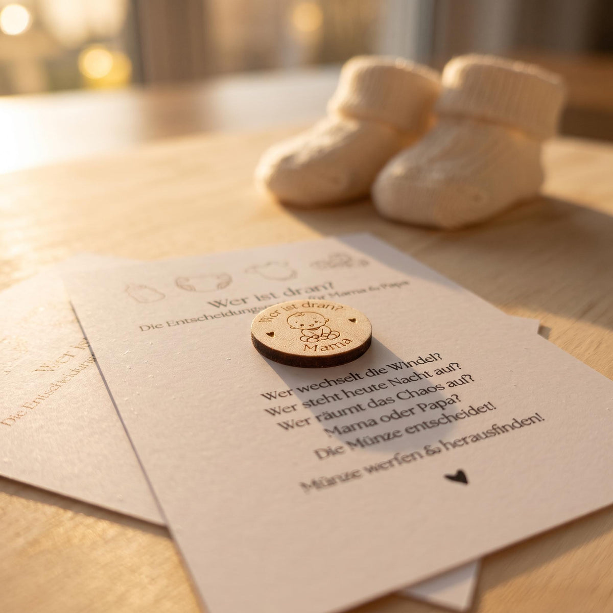 Windelmünze Holz Mama oder Papa