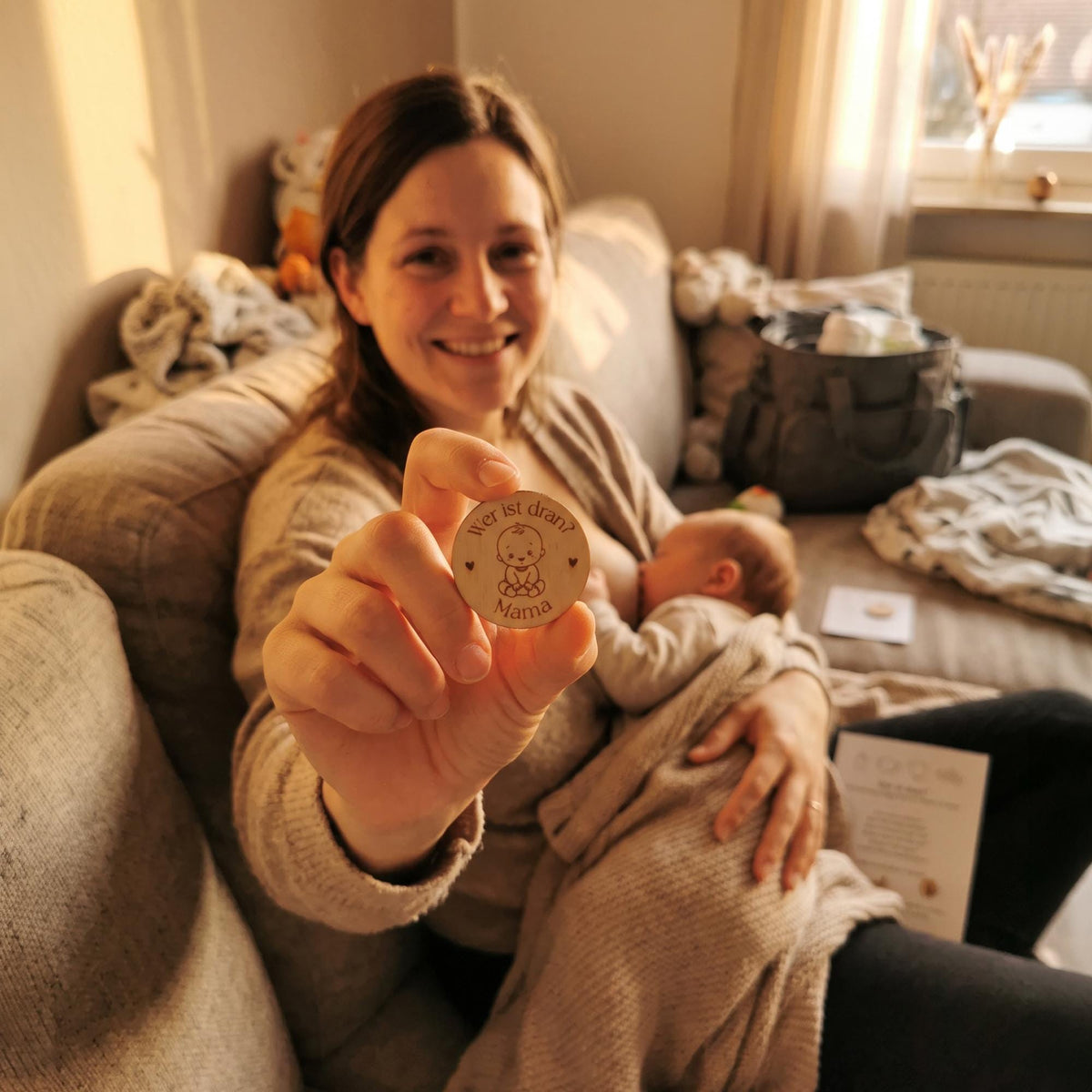 Windelmünze Holz Mama oder Papa
