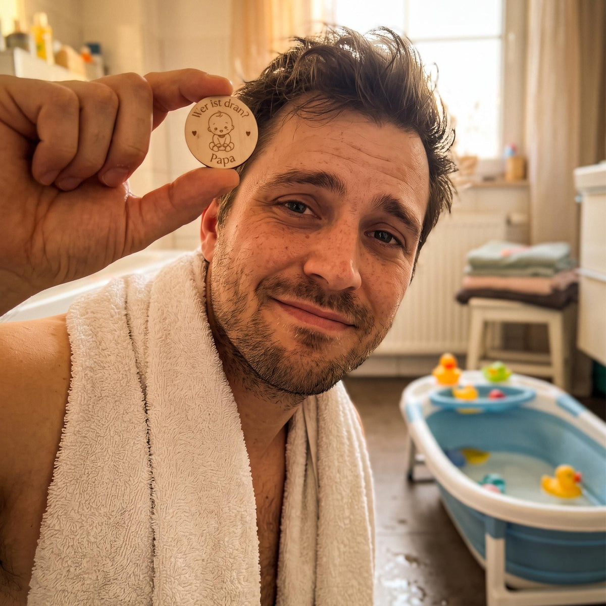 Windelmünze Holz Mama oder Papa