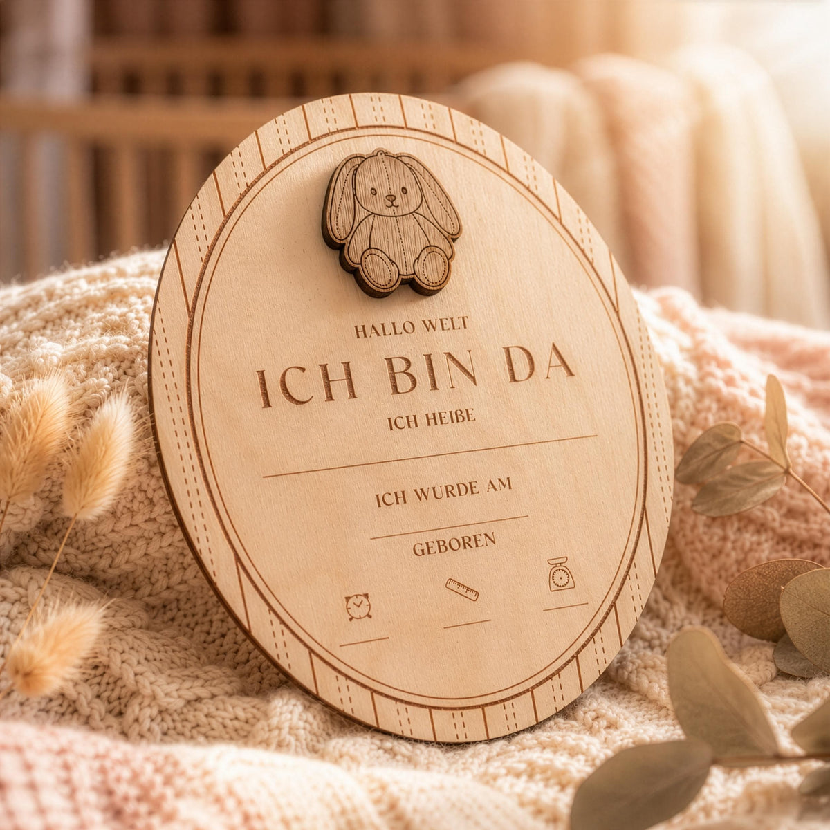 Geburtstafel Holz mit Hase