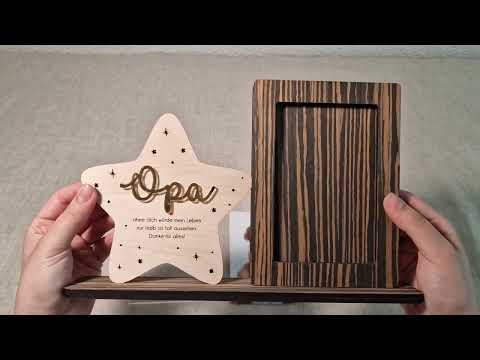 Personalisierter Holz Bilderrahmen mit Sternmotiv – Geschenk für Opa