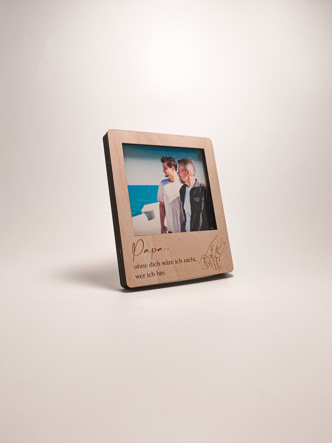 Mini-Holz-Fotorahmen mit Papa-Spruch – Geschenk mit Herz