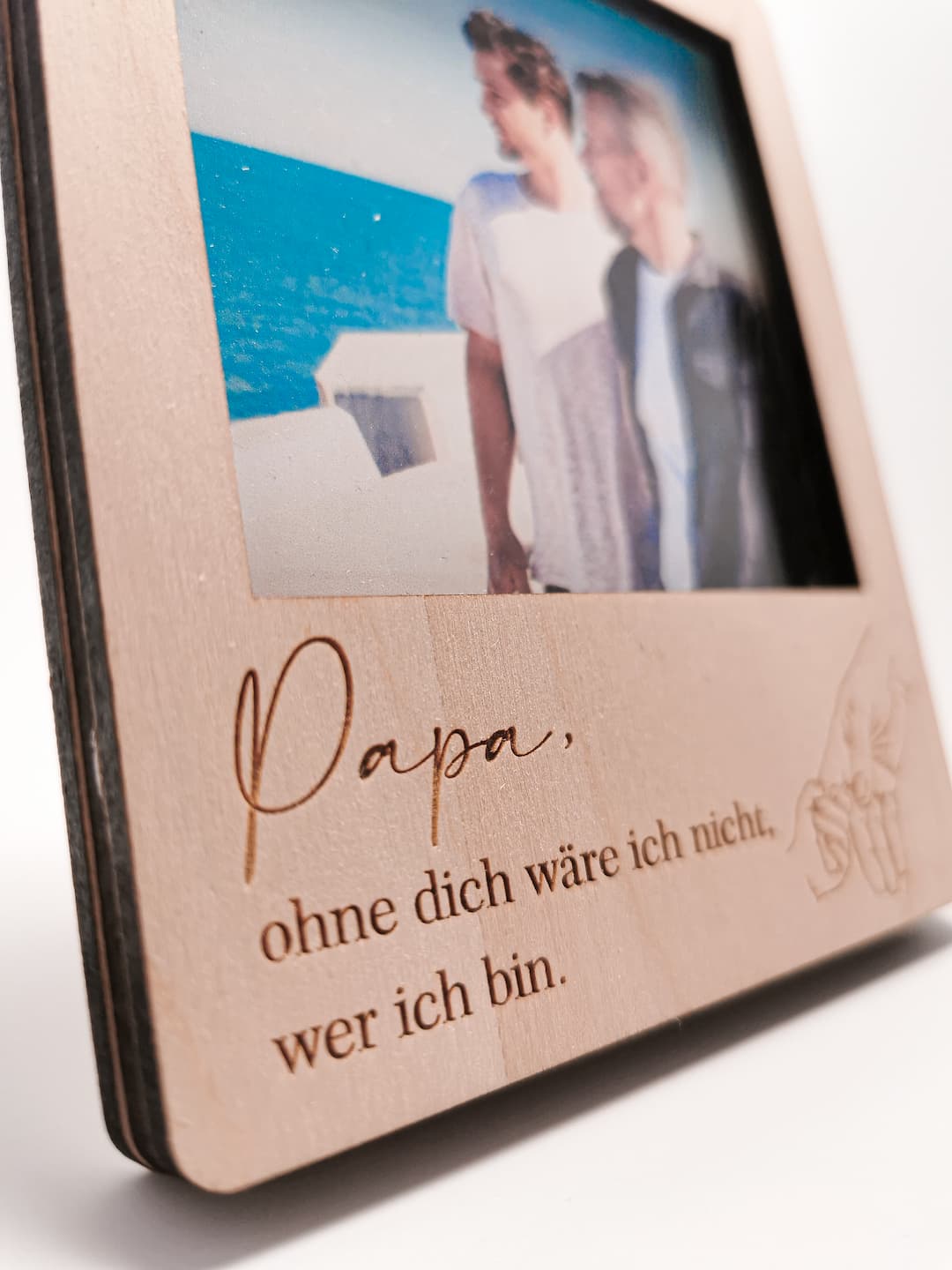 Mini-Holz-Fotorahmen mit Papa-Spruch – Geschenk mit Herz