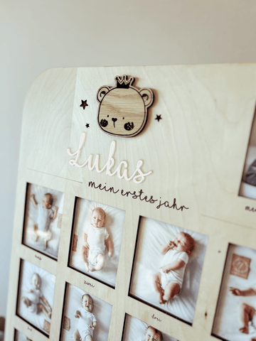 Personalisierter Bilderrahmen „Mein erstes Jahr“ – Erinnerung für 12 Babyfotos & Geburtstagsfoto
