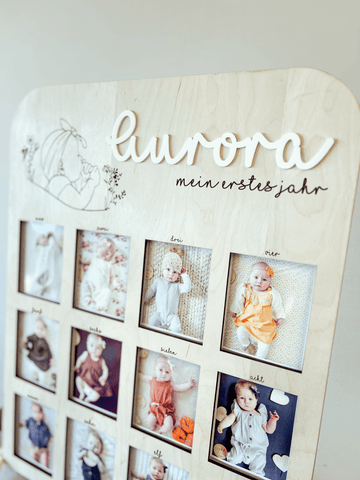 Personalisierter Bilderrahmen „Mein erstes Jahr“ – Erinnerungsrahmen für 12 Babyfotos