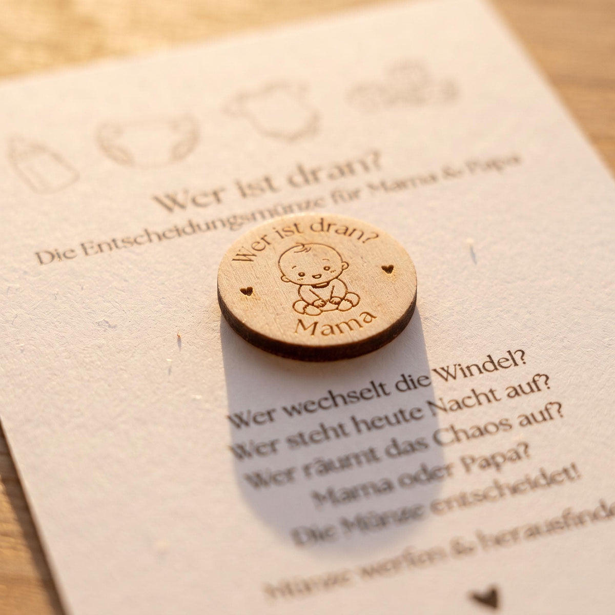 Windelmünze Holz Mama oder Papa