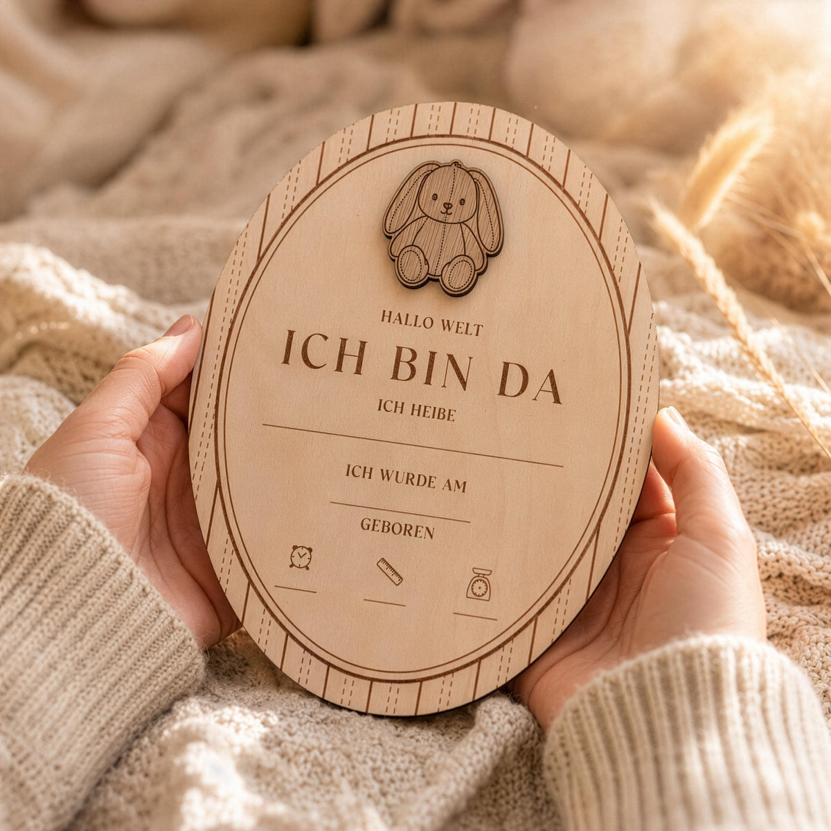 Geburtstafel Holz mit Hase